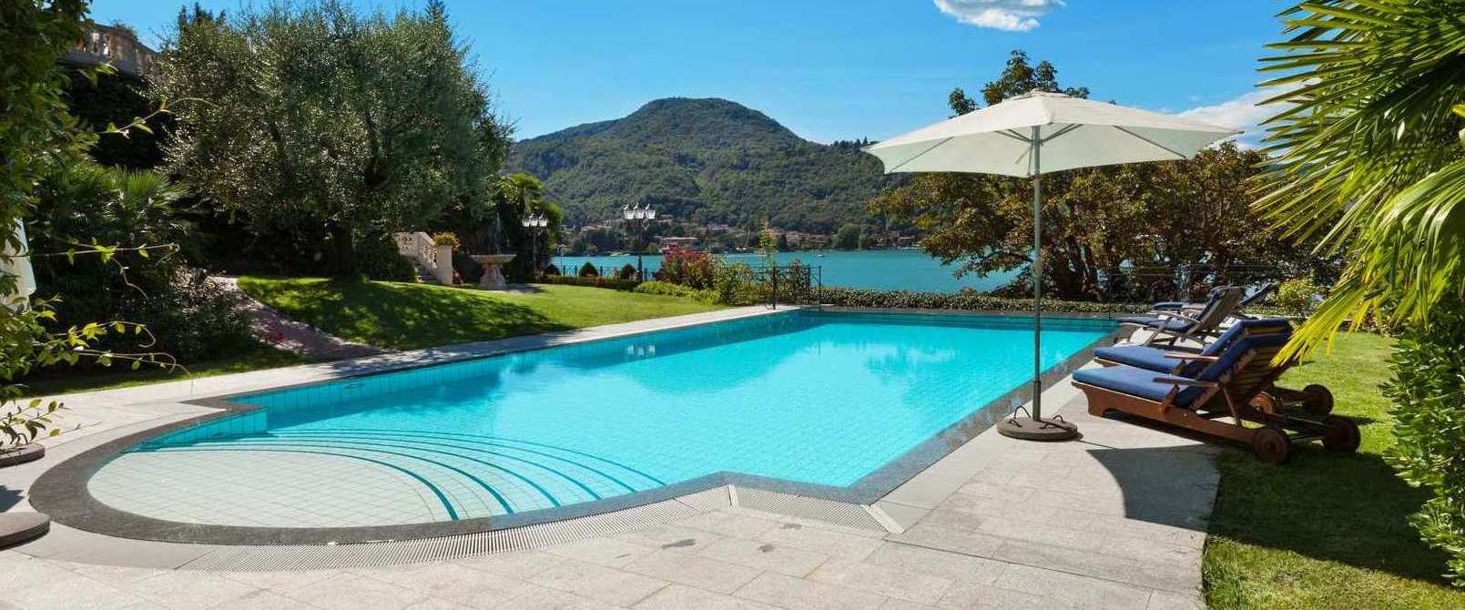 beautiful swimming pool overlooking the lake